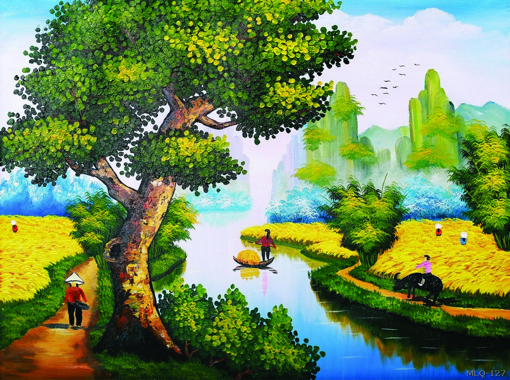 Phong cảnh làng quê - sơn dầu MLQ-127